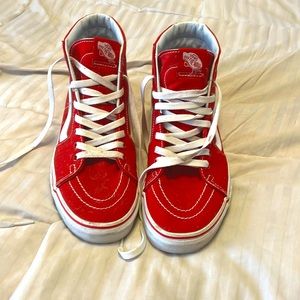 High top vans red. Only worn two or three time. Still like new